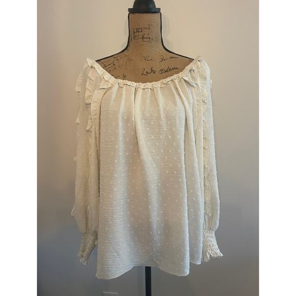 Max Studio Smocked Women's Long Sleeve Blouse Ecru Ivory Size L New NWT - Picture 1 of 3